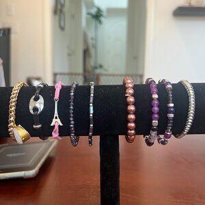 Lot of 9 Women's Beaded & Chain Hand Bracelets Multicolor Elegant Design